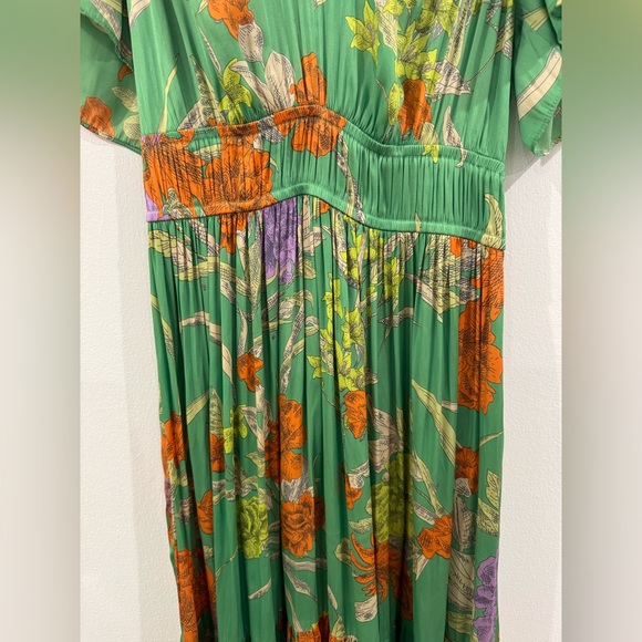 Current Air Women Green V Neck Flowy Floral Pattern Pleated Maxi Dress Size S - Picture 5 of 7